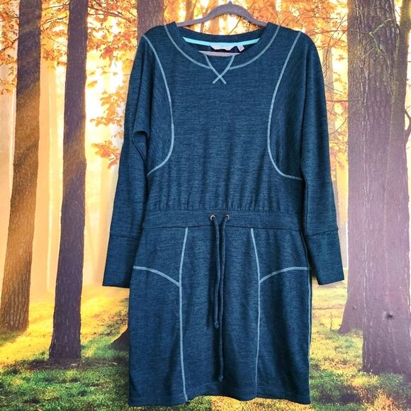 Athleta Dresses & Skirts - Athleta Give It Your All Small Dress Long Sleeve Drawstring Teal Pockets